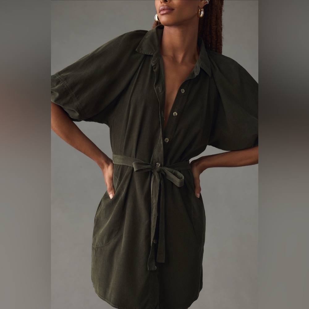 Velvet by Graham & Spencer Olive Button-Up Shirt Dress